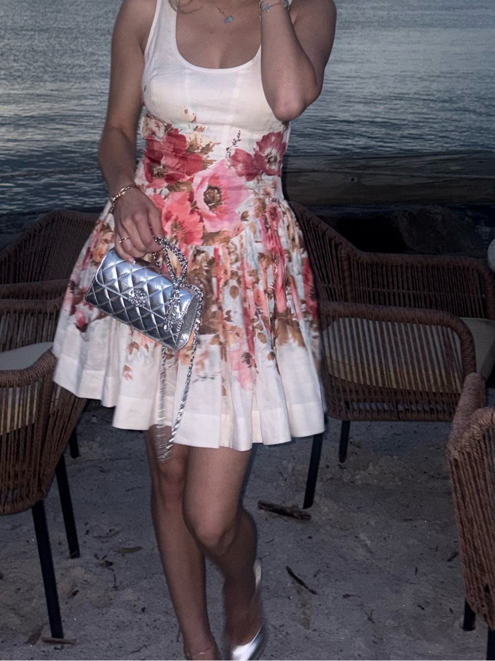 Worn once Zimmermann Cream Dress with Coral Floral Print